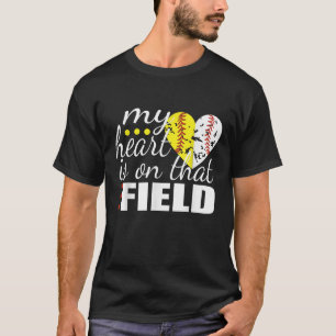 Split Half Baseball Softball Heart My Heart is on T-Shirt