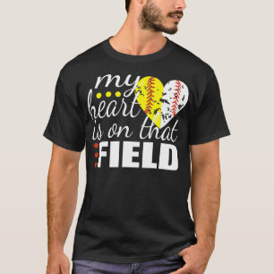 Split Half Baseball Softball Heart My Heart is on T-Shirt