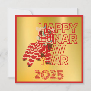 Split Image Lion Dance Chinese New Year Greeting Holiday Card
