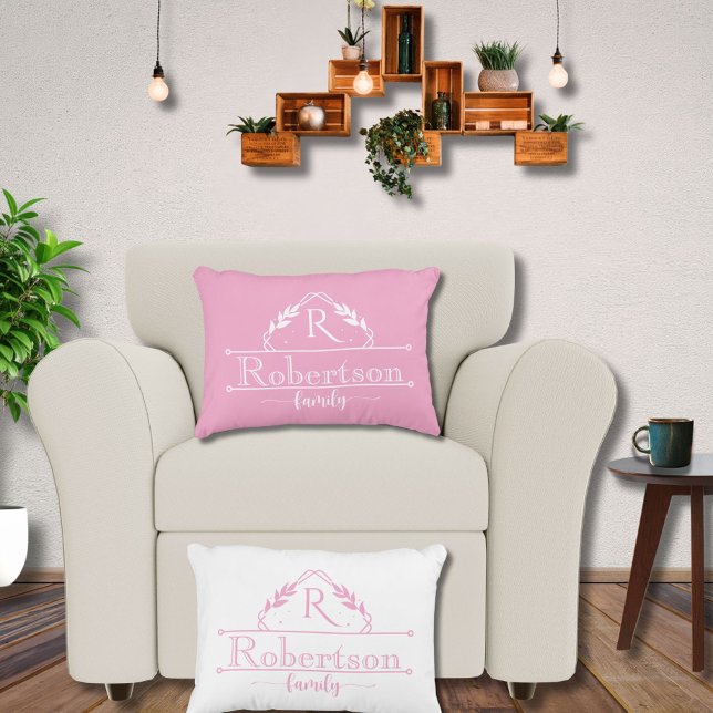 Split Monogram Family Name Baby Pink Frame Accent Pillow (Creator Uploaded)