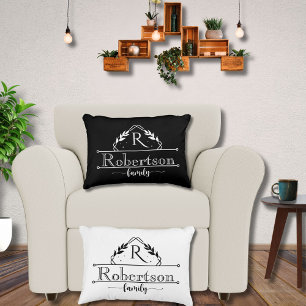 Split Monogram Family Name Black & White Frame Accent Pillow