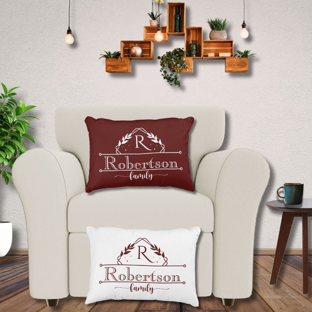 Split Monogram Family Name Deep Burgundy Frame Accent Pillow (Creator Uploaded)