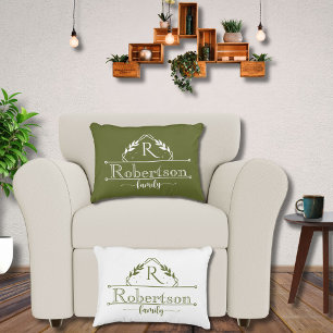 Split Monogram Family Name Olive Green Frame Accent Pillow