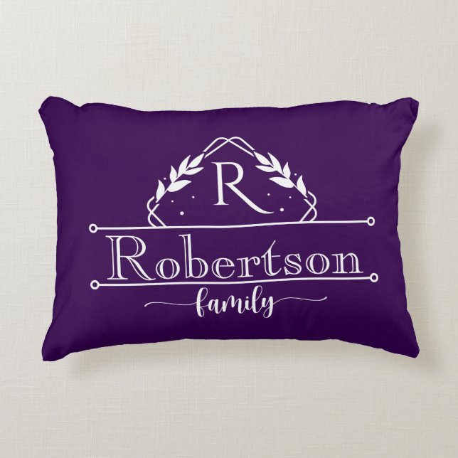 Split Monogram Family Name Royal Purple Frame Accent Pillow (Front)