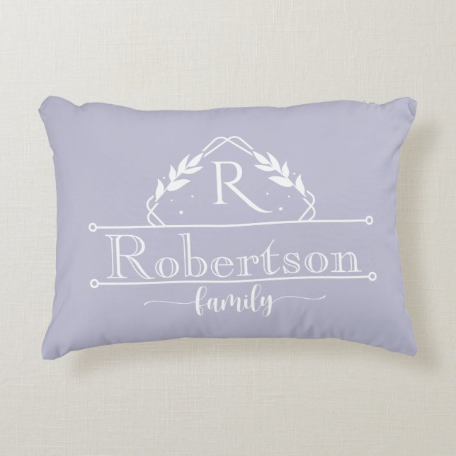 Split Monogram Family Name Soft Lavender Frame Accent Pillow (Front)