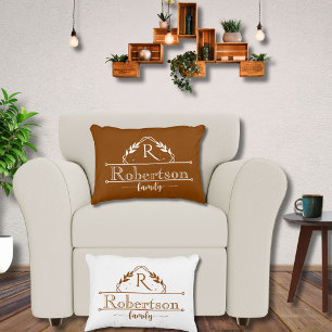Split Monogram Family Name Terracotta Frame Accent Pillow
