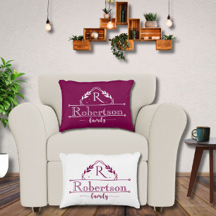 Split Monogram Family Name Wine Frame Accent Pillow