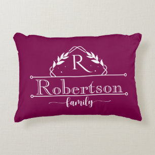 Split Monogram Family Name Wine Frame Accent Pillow