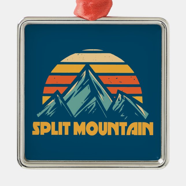 Split Mountain California Retro Turquoise Metal Ornament (Front)