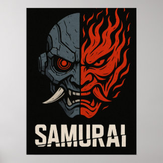 Split Oni Mask Samurai Poster