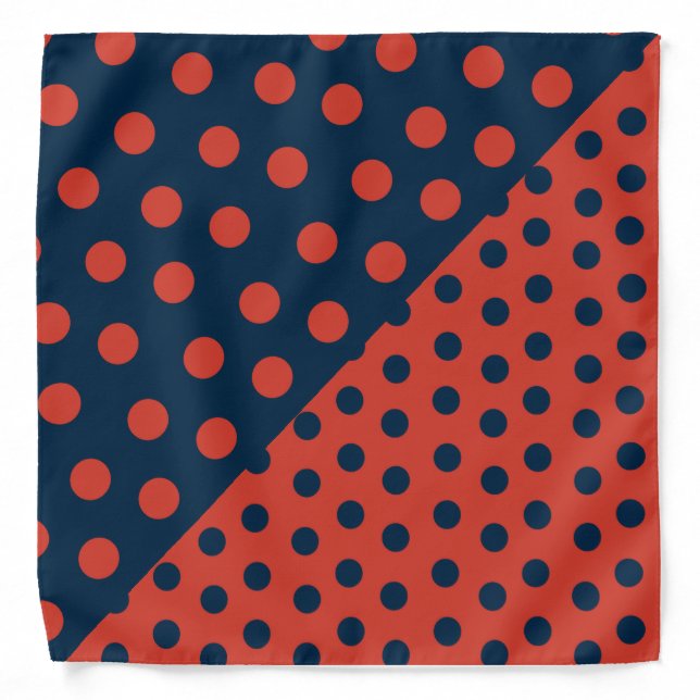 Split Personality Polka Dots - Orange+Blue Bandana (Front)