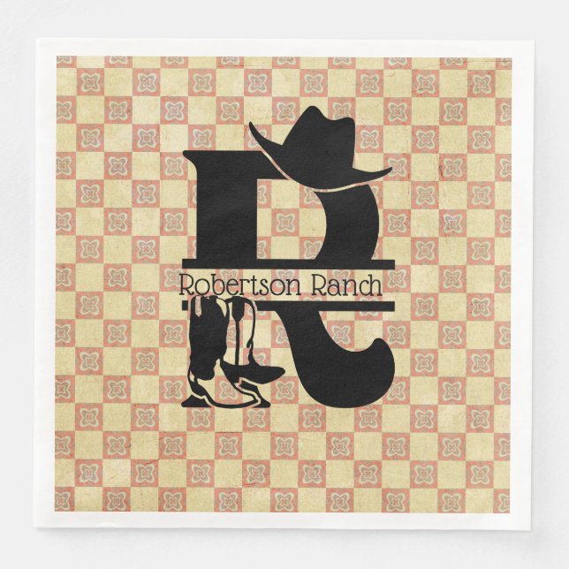 Split 'R' Cowboy Monogram Paper Dinner Napkins (Front)