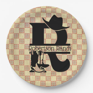 Split 'R' Cowboy Monogram Paper Plates