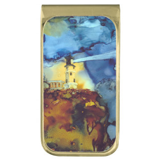 Split Rock Lighthouse At Night Gold Finish Money Clip
