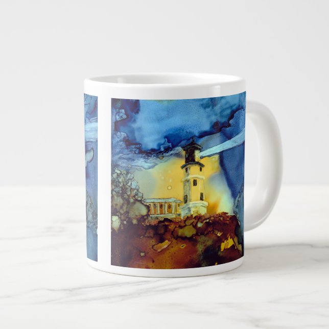 Split Rock Lighthouse At Night Large Coffee Mug (Front Right)