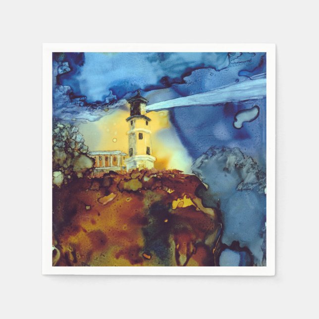 Split Rock Lighthouse At Night Paper Napkins (Front)