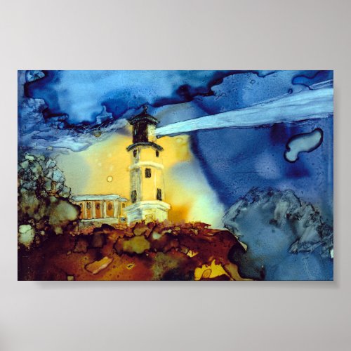 Split Rock Lighthouse At Night Poster