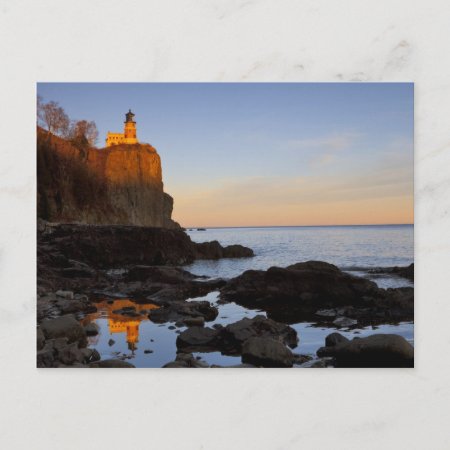 Split Rock Lighthouse At Sunset Near Two Postcard