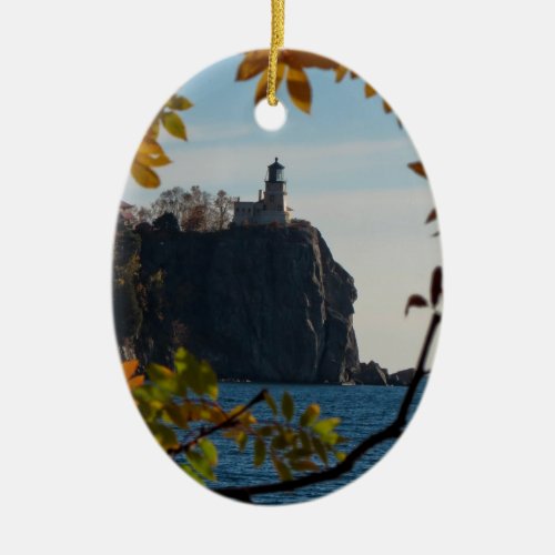 Split Rock Lighthouse in the Fall Ceramic Ornament