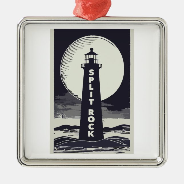 Split Rock Lighthouse Minnesota Moon Metal Ornament (Front)
