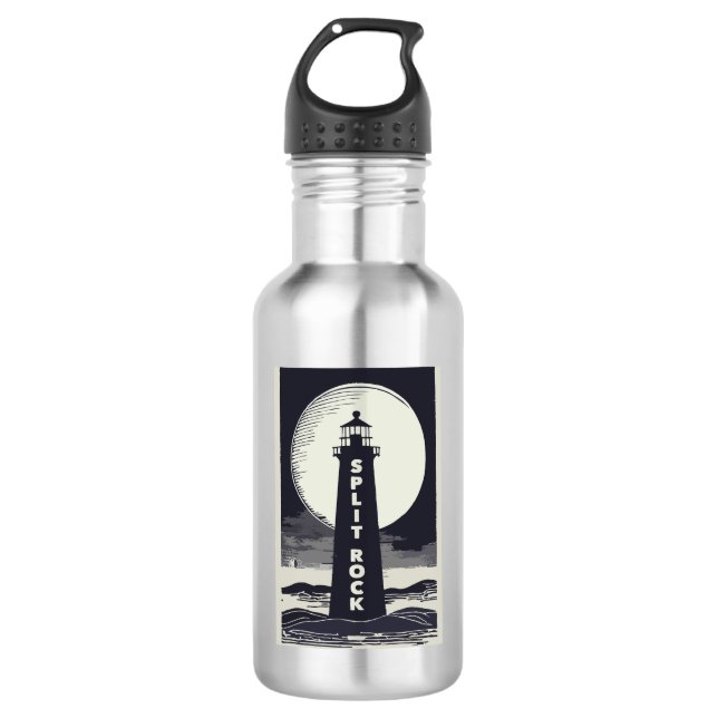 Split Rock Lighthouse Minnesota Moon Stainless Steel Water Bottle (Front)