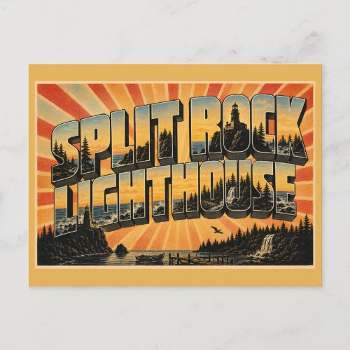Split Rock Lighthouse MN Vintage Travel Art Postcard