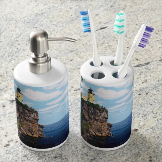 Split Rock Lighthouse Soap Dispenser & Toothbrush Holder (Front)