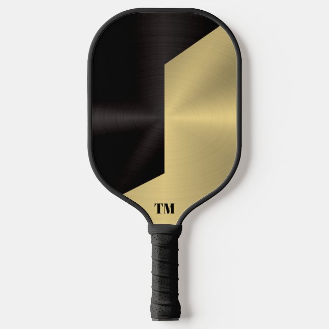 Split Screen Black and Gold Metallic Texture Pickleball Paddle (Front)