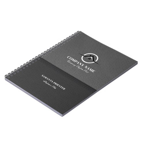 Split Screen Black And Gray Faux Leather Logo Notebook