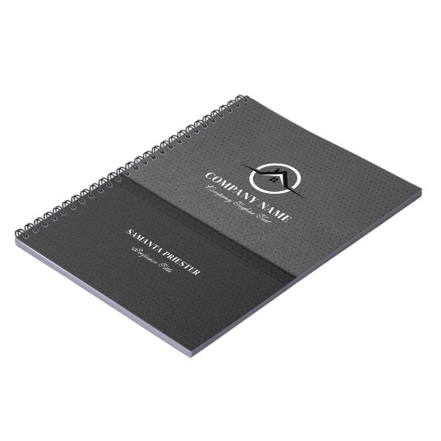 Split Screen Black And Gray Faux Leather Logo Notebook (Left Side)
