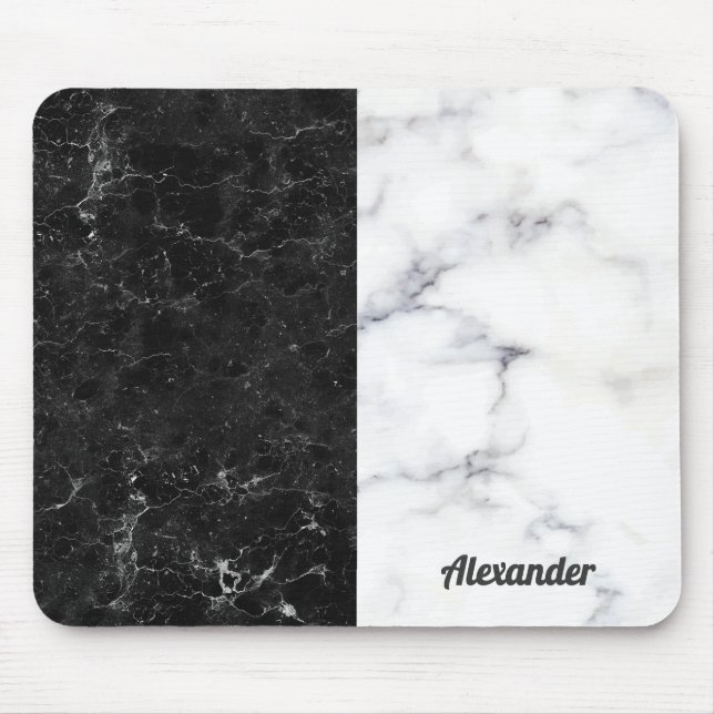 Split-screen black and gray faux marble texture mouse pad (Front)