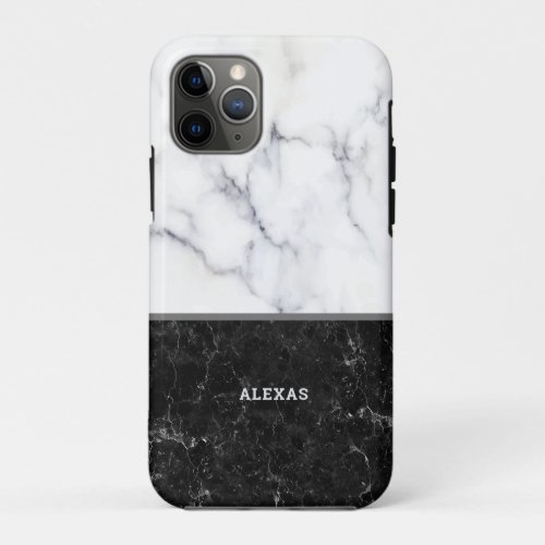 Split screen black and gray vintage faux marble iPhone 11 pro case