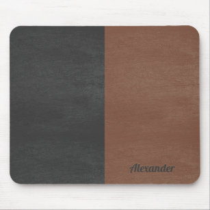 Split-screen black & brown faux leather texture mouse pad