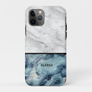 Split screen blue and gray vintage faux marble iPhone 11 pro case