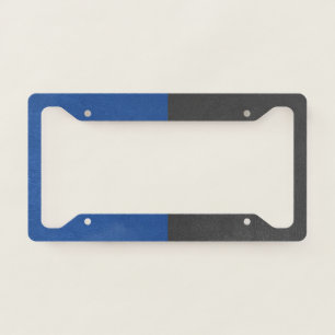 Split-screen blue & gray faux vintage leather license plate frame