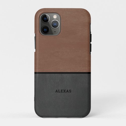 Split screen brown and gray faux leather iPhone 11 pro case