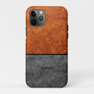 Split screen gray and brown vintage faux leather iPhone 11 pro case