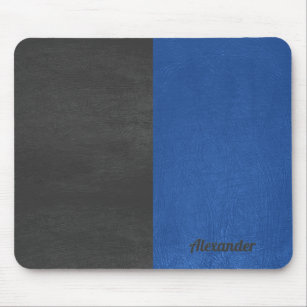 Split-screen gray & blue faux leather texture mouse pad