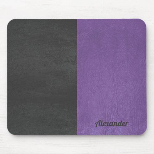 Split_screen gray  purple faux leather texture mouse pad