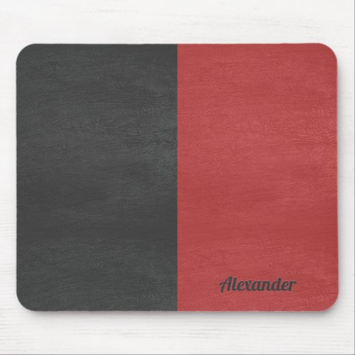 Split_screen gray  red faux leather texture mouse pad