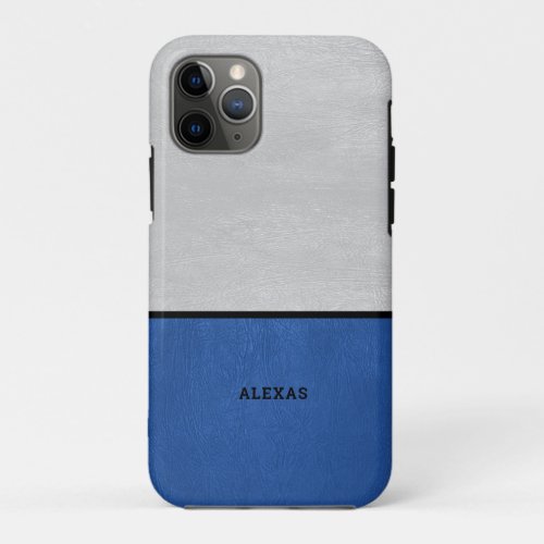 Split screen light_gray and blue faux leather iPhone 11 pro case