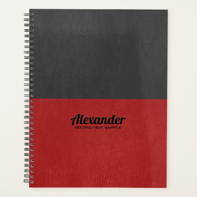 Split-screen red and black faux leather texture planner (Front)