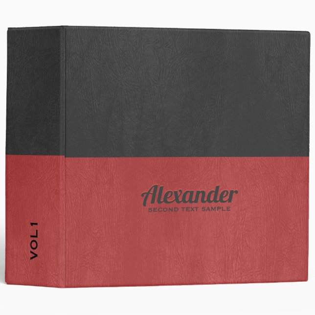 Split-screen red and gray faux leather 3 ring binder (Front/Spine)