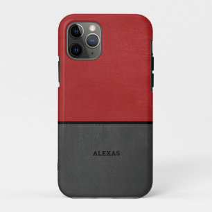 Split screen red and gray faux leather iPhone 11 pro case