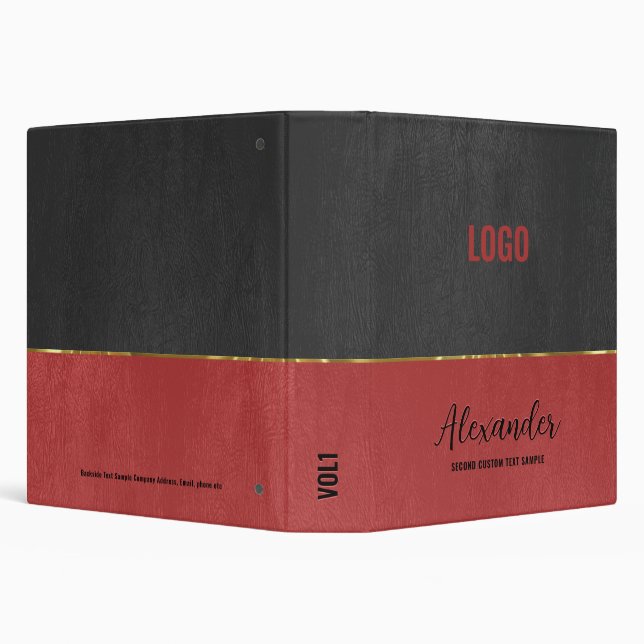 Split-screenred and gray faux leather Gold Accent 3 Ring Binder (Background)