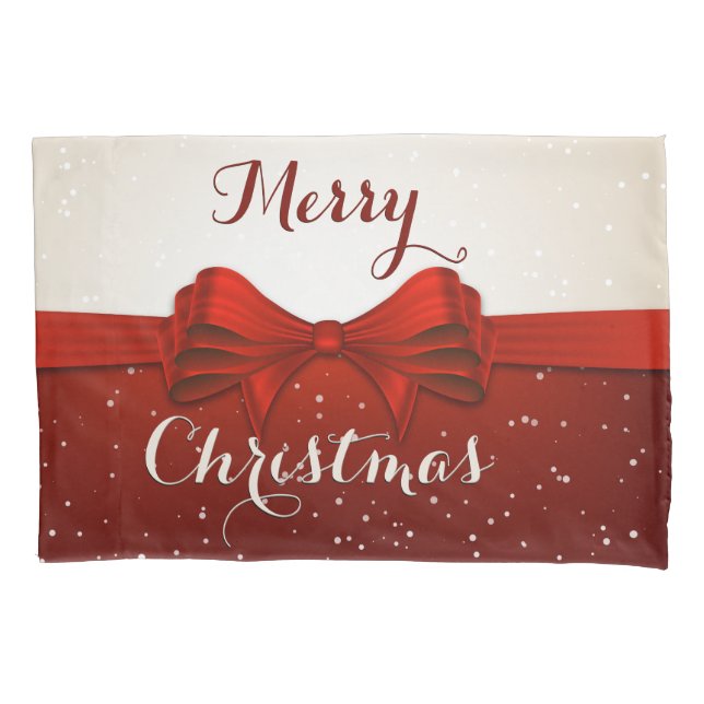 Split Snow and Red Ribbon Pillow Case (Front)