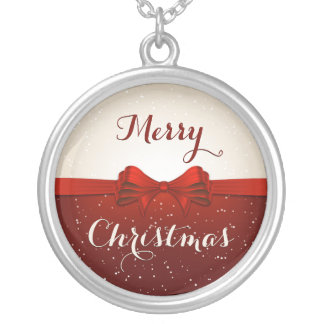 Split Snow and Red Ribbon Silver Plated Necklace