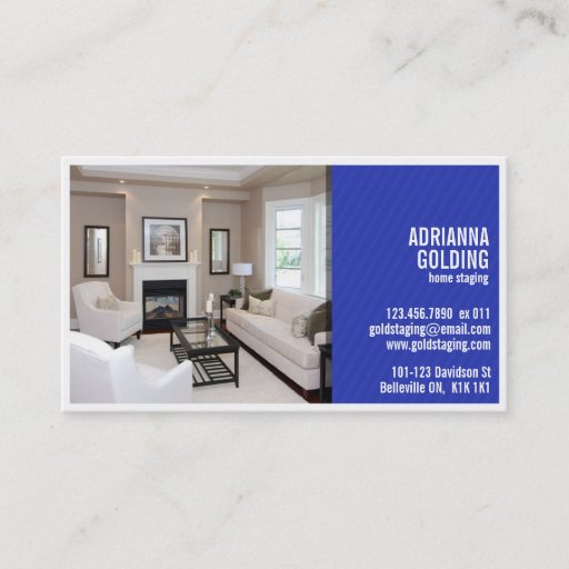 Customizable Split Staging with Photo - Blue Business Card Template