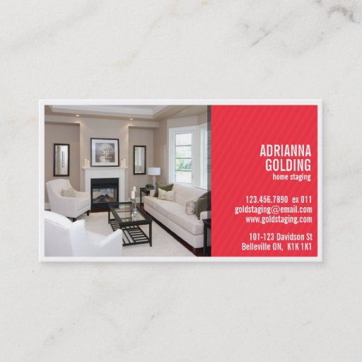 Customizable Split Staging with Photo - Red Business Card