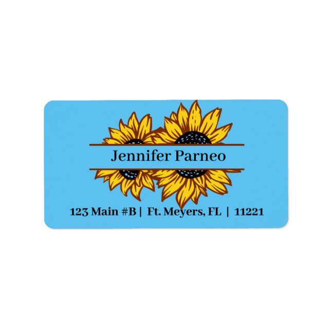 Split Sunflowers on Blue Address Labels (Front)